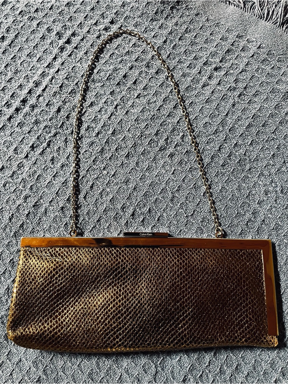 Calvin Klein Metallic Gold Mesh Chain Clutch